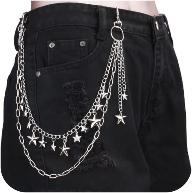 Y2K Star Pants Chain for Men Jean Chains for Women Pocket Chain for Pants Biker Hip Punk Chains Y2K Jewelry for Women Accessory Silver Trendy Fashion for Music Festival Concert Cosplay