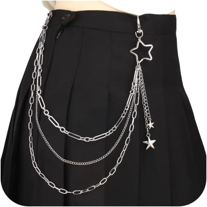 Y2K Star Pants Chain for Men Jean Chains for Women Pocket Chain for Pants Biker Hip Punk Chains Y2K Jewelry for Women Accessory Silver Trendy Fashion for Music Festival Concert Cosplay