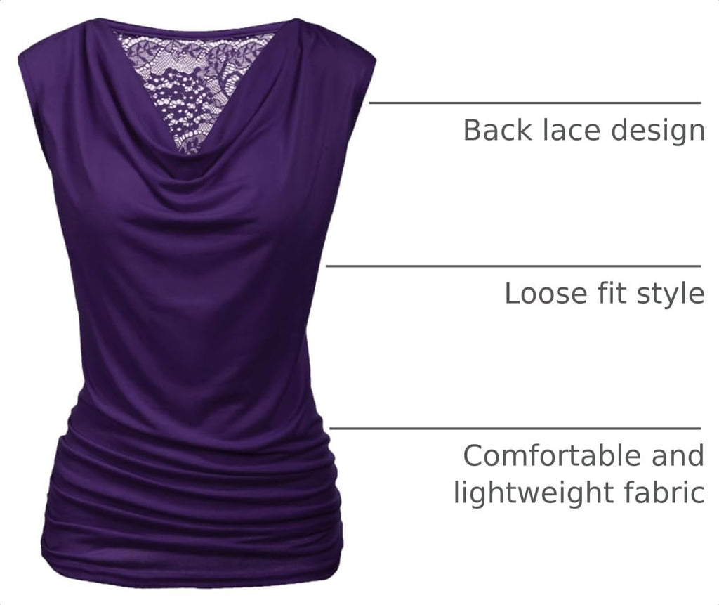 Women Ruched Cowl Neck Sleeveless Dress Blouse with Side Shirring Purple