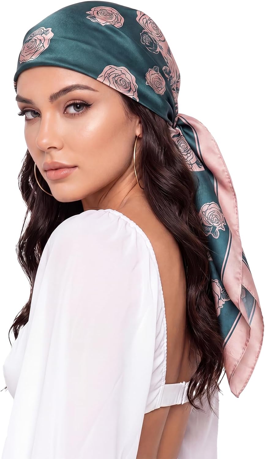 Women Like Silk Scarf Hair Scarf Printed Square Scarf Bandanas for Women 35 Inches