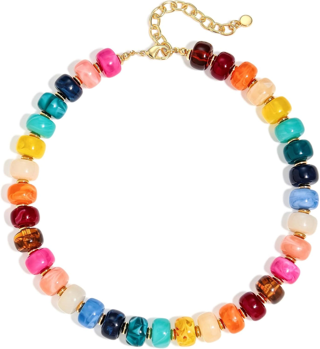 Chunky Beaded Choker Necklace for Women Deep Red Large Square Resin Beads Necklace Trendy Statement Chunky Necklaces Wedding Party Jewelry