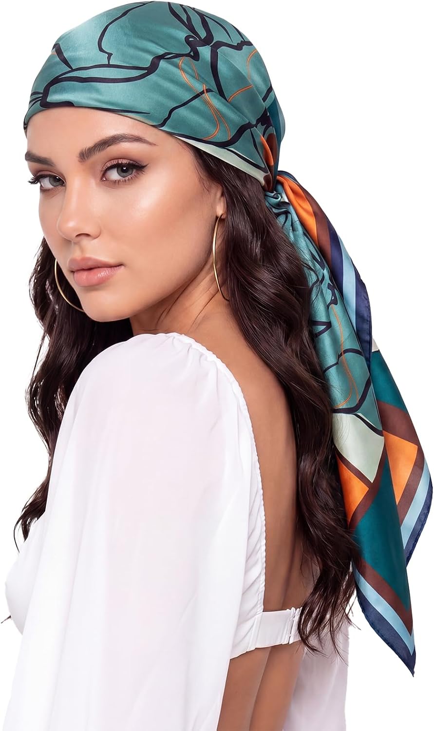 Women Like Silk Scarf Hair Scarf Printed Square Scarf Bandanas for Women 35 Inches