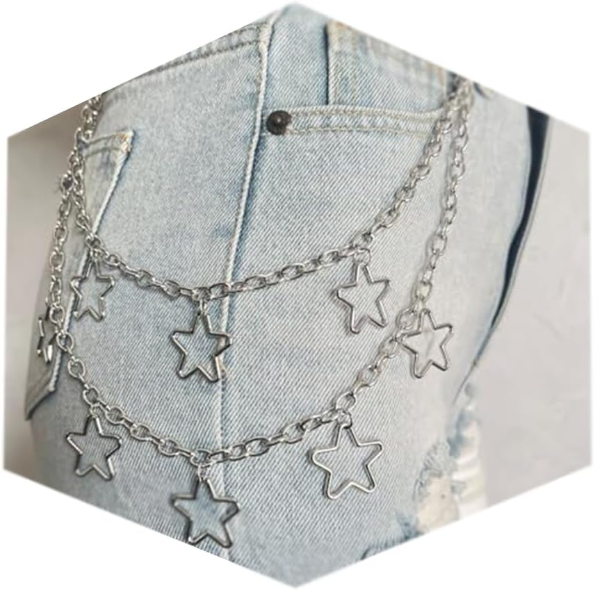 Y2K Star Pants Chain for Men Jean Chains for Women Pocket Chain for Pants Biker Hip Punk Chains Y2K Jewelry for Women Accessory Silver Trendy Fashion for Music Festival Concert Cosplay
