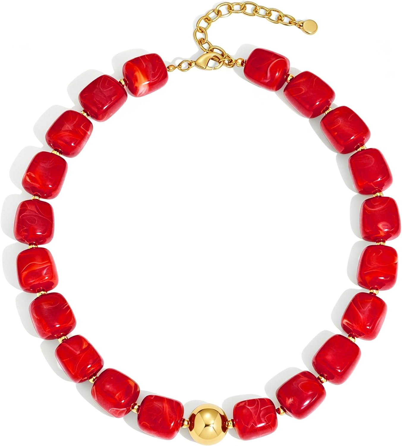 Chunky Beaded Choker Necklace for Women Deep Red Large Square Resin Beads Necklace Trendy Statement Chunky Necklaces Wedding Party Jewelry