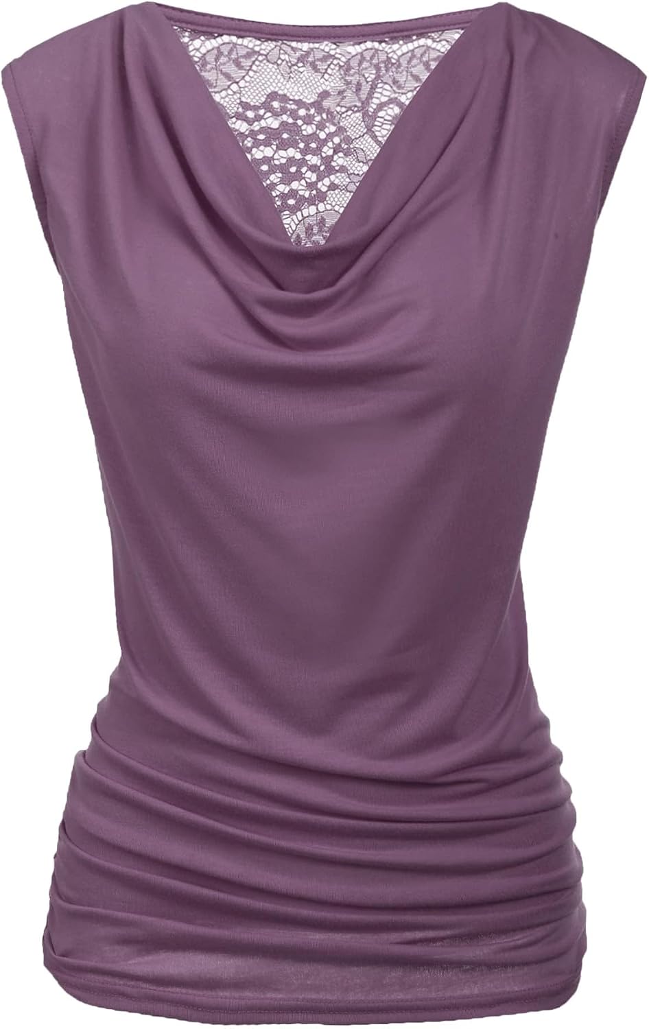 Women Ruched Cowl Neck Sleeveless Dress Blouse with Side Shirring Purple