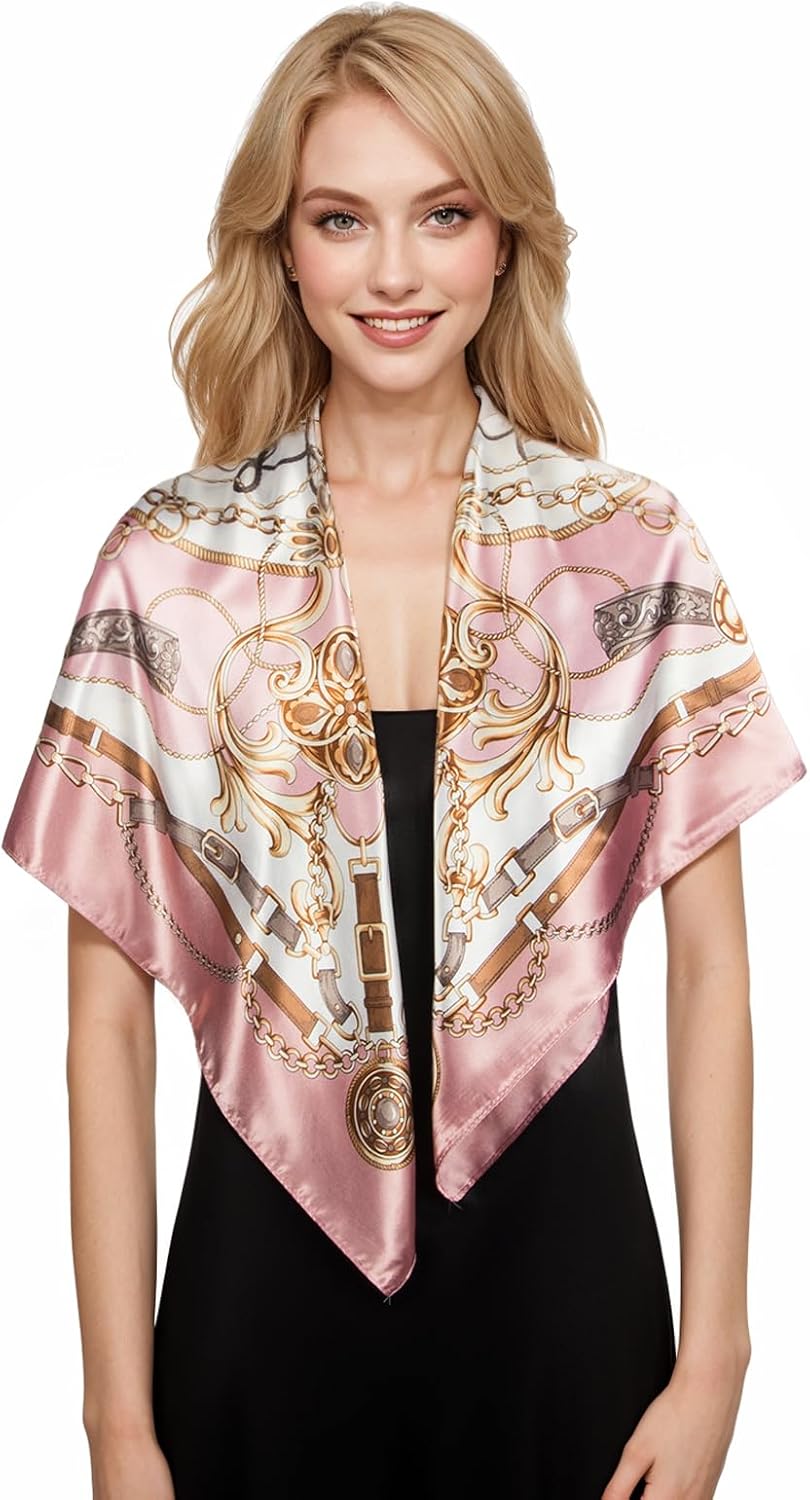 Women Like Silk Scarf Hair Scarf Printed Square Scarf Bandanas for Women 35 Inches