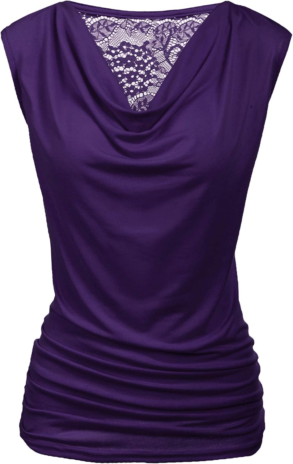 Women Ruched Cowl Neck Sleeveless Dress Blouse with Side Shirring Purple