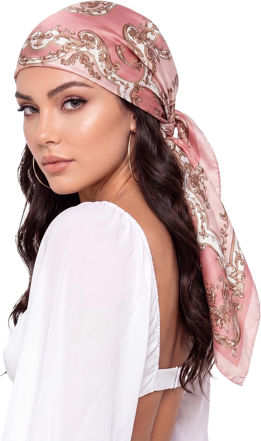 Women Like Silk Scarf Hair Scarf Printed Square Scarf Bandanas for Women 35 Inches