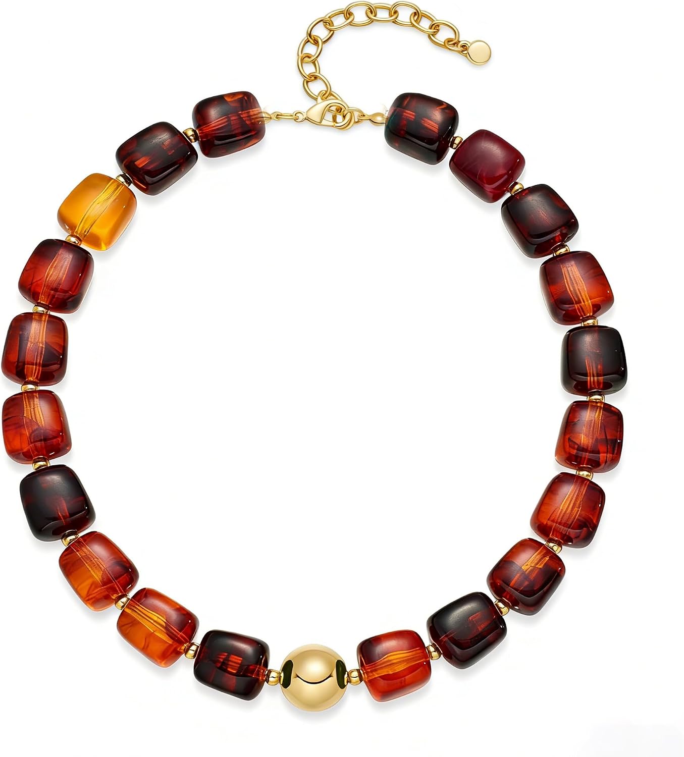 Chunky Beaded Choker Necklace for Women Deep Red Large Square Resin Beads Necklace Trendy Statement Chunky Necklaces Wedding Party Jewelry