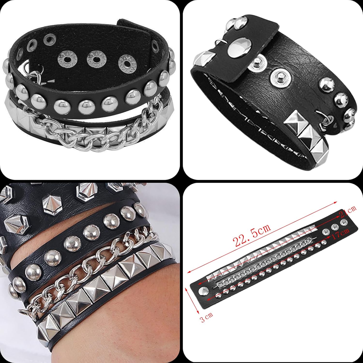 Womens Studded Bracelets. Mens Leather Cuff Wristbands Goth Emo Accessories | 80s 90s Vintage Grunge Gothic Y2K Jewery Gift for Punk Rock Outfits Music Festivals Theme Parties Halloween. Spiked Styles