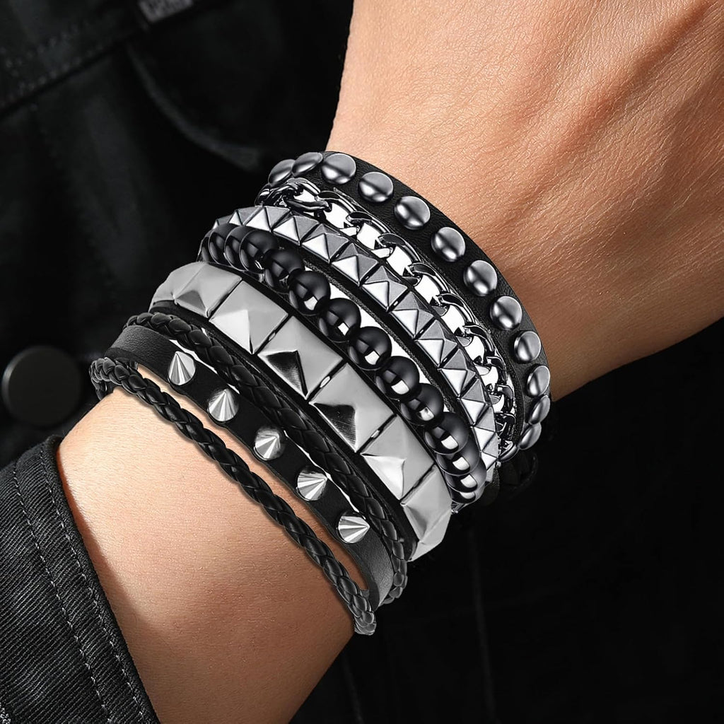 Womens Studded Bracelets. Mens Leather Cuff Wristbands Goth Emo Accessories | 80s 90s Vintage Grunge Gothic Y2K Jewery Gift for Punk Rock Outfits Music Festivals Theme Parties Halloween. Spiked Styles