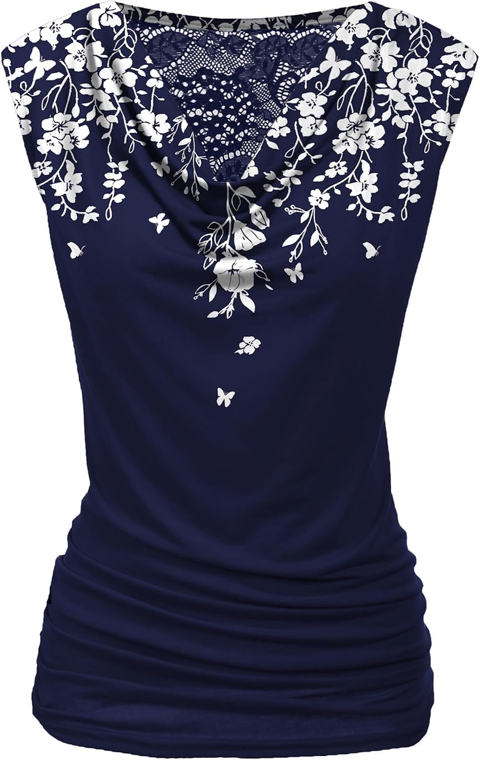 Women Ruched Cowl Neck Sleeveless Dress Blouse with Side Shirring Purple