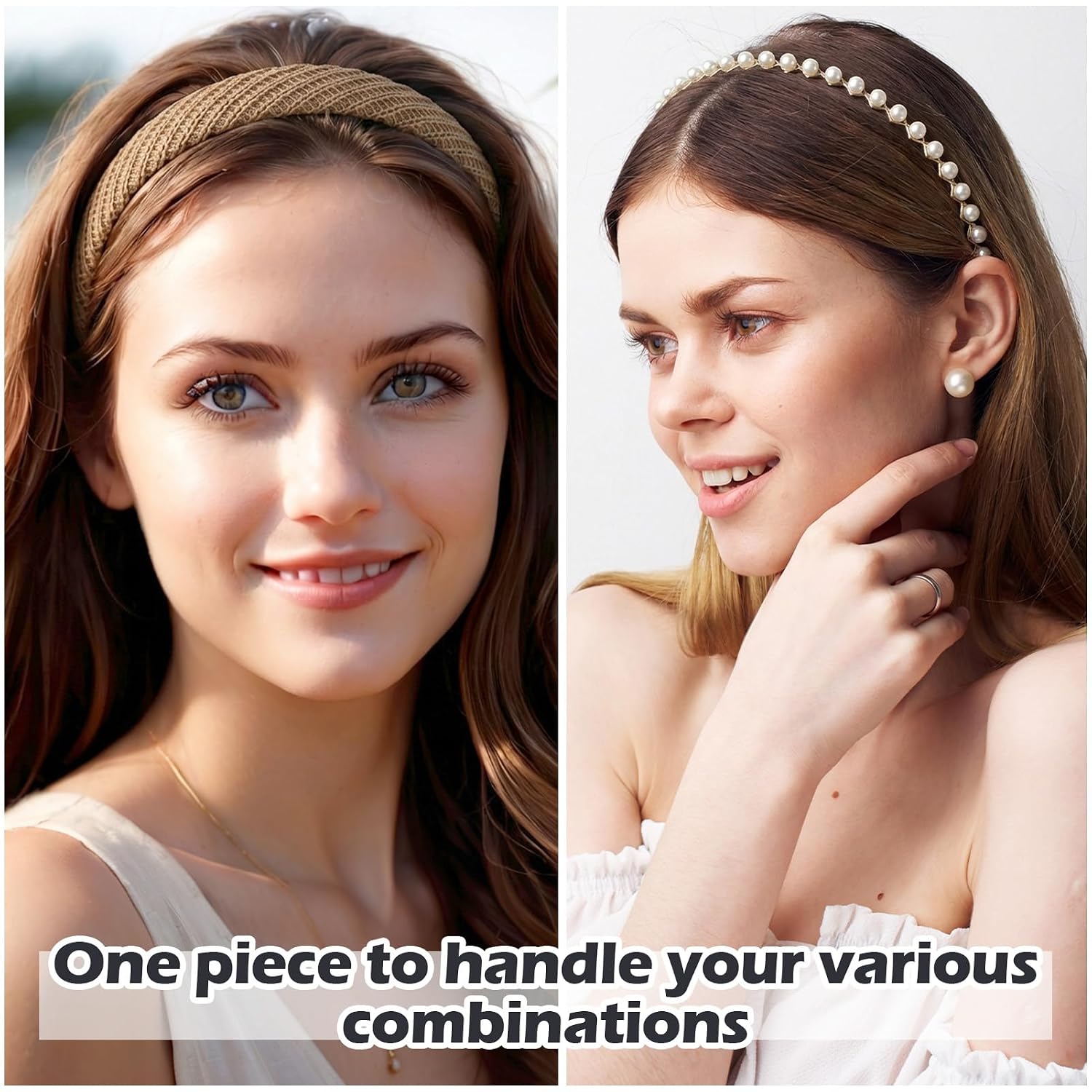 7 Pcs Pearl Headbands for Women. Non Slip Elegant Hair Bands Set | Mixed Style Headbands. Anti-Slip Comfort Fit. Pearl Faux Leather Padded Designs. for Weddings. Parties. and Daily Wear