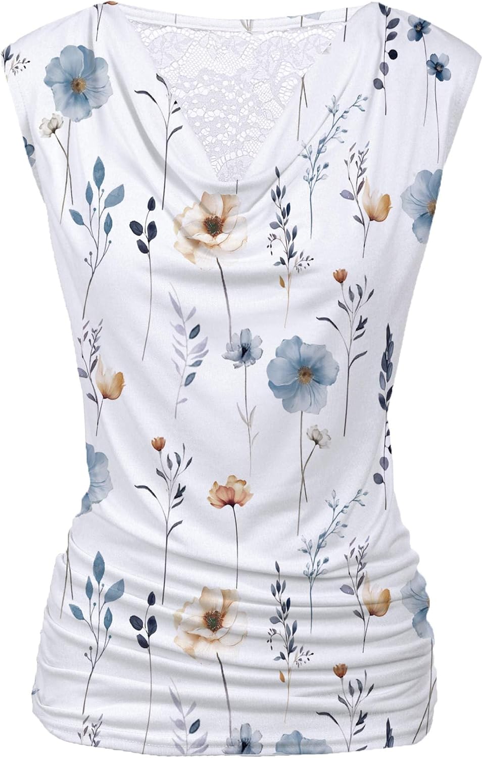 Women Ruched Cowl Neck Sleeveless Dress Blouse with Side Shirring Purple