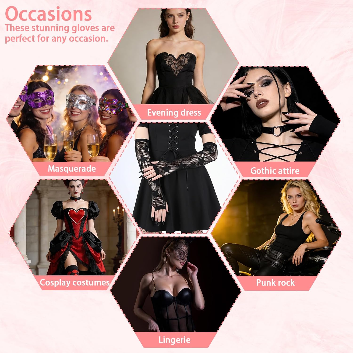 Fishnet Gloves Fingerless Five-Pointed Star Gloves Long Fishnet Arm Sleeves Black Mesh Gloves for Women Cosplay Punk 80s Emo Party Halloween Costume Scene Accessories