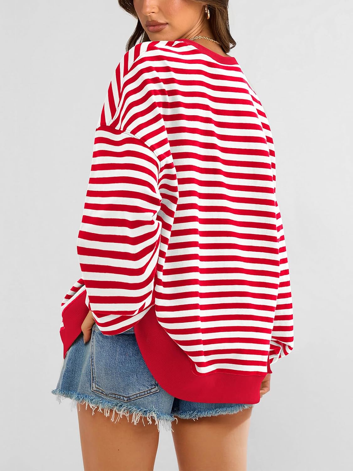 Womens Striped Oversized Sweatshirt Color Block Crew Neck Long Sleeve Casual Loose Pullover Top Y2K Clothes