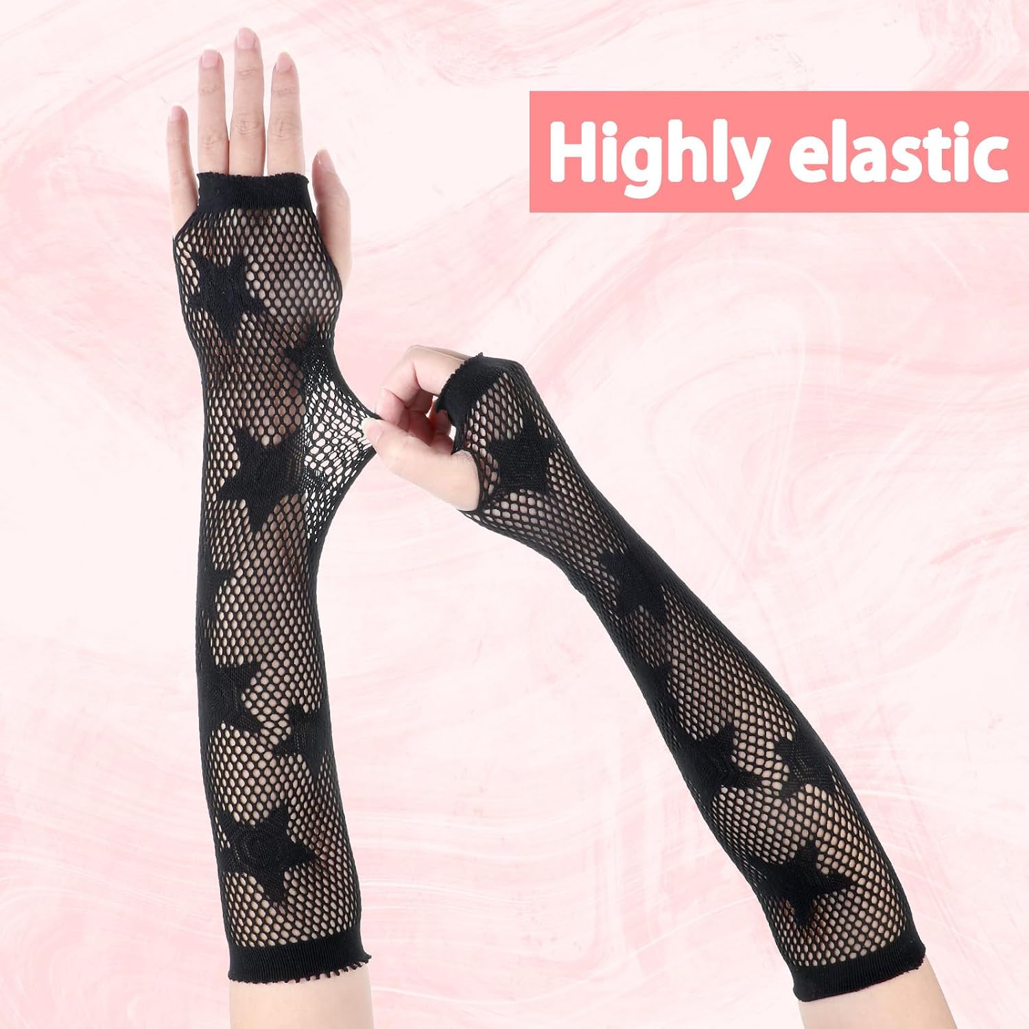 Fishnet Gloves Fingerless Five-Pointed Star Gloves Long Fishnet Arm Sleeves Black Mesh Gloves for Women Cosplay Punk 80s Emo Party Halloween Costume Scene Accessories