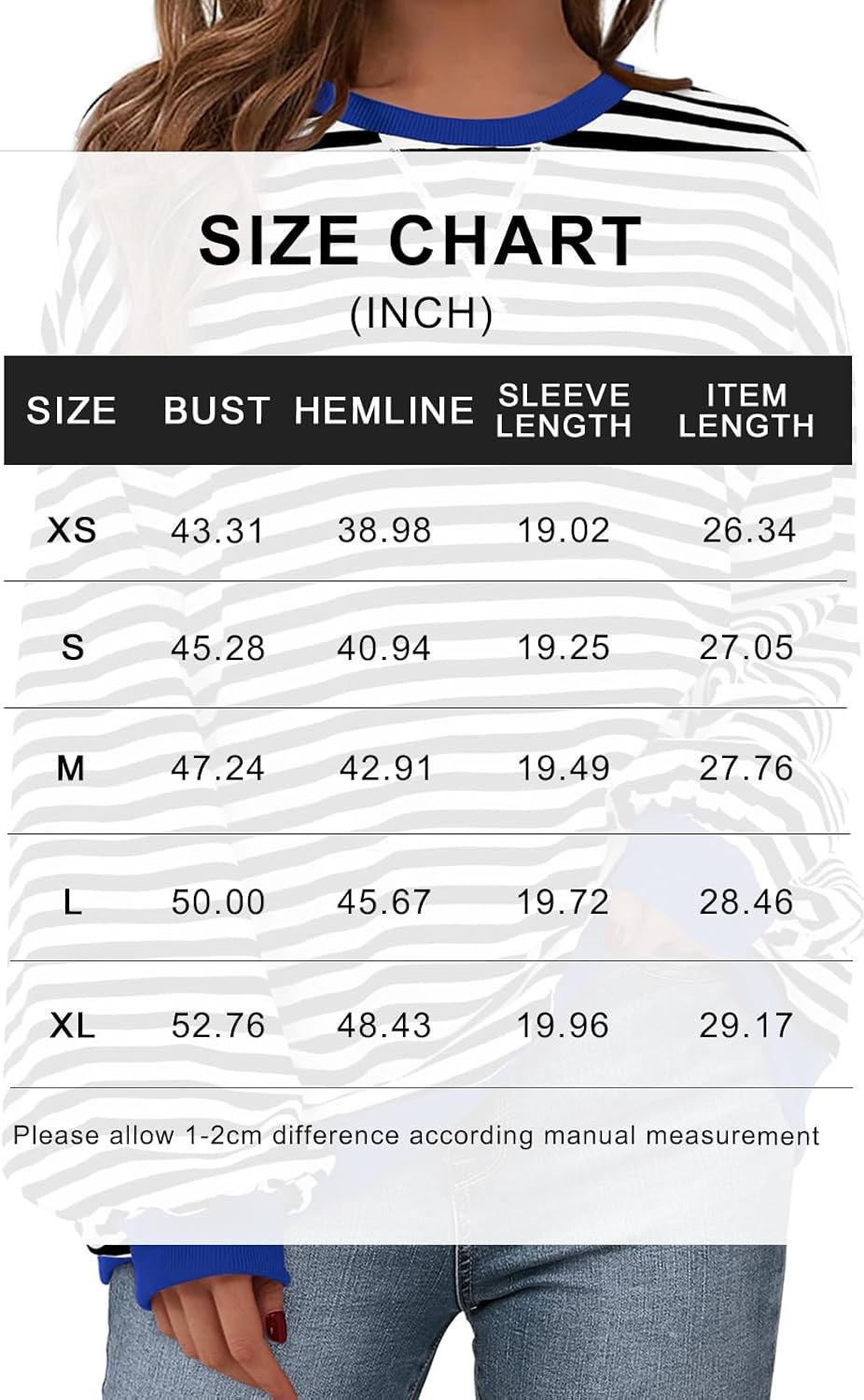 Womens Striped Oversized Sweatshirt Color Block Crew Neck Long Sleeve Casual Loose Pullover Top Y2K Clothes