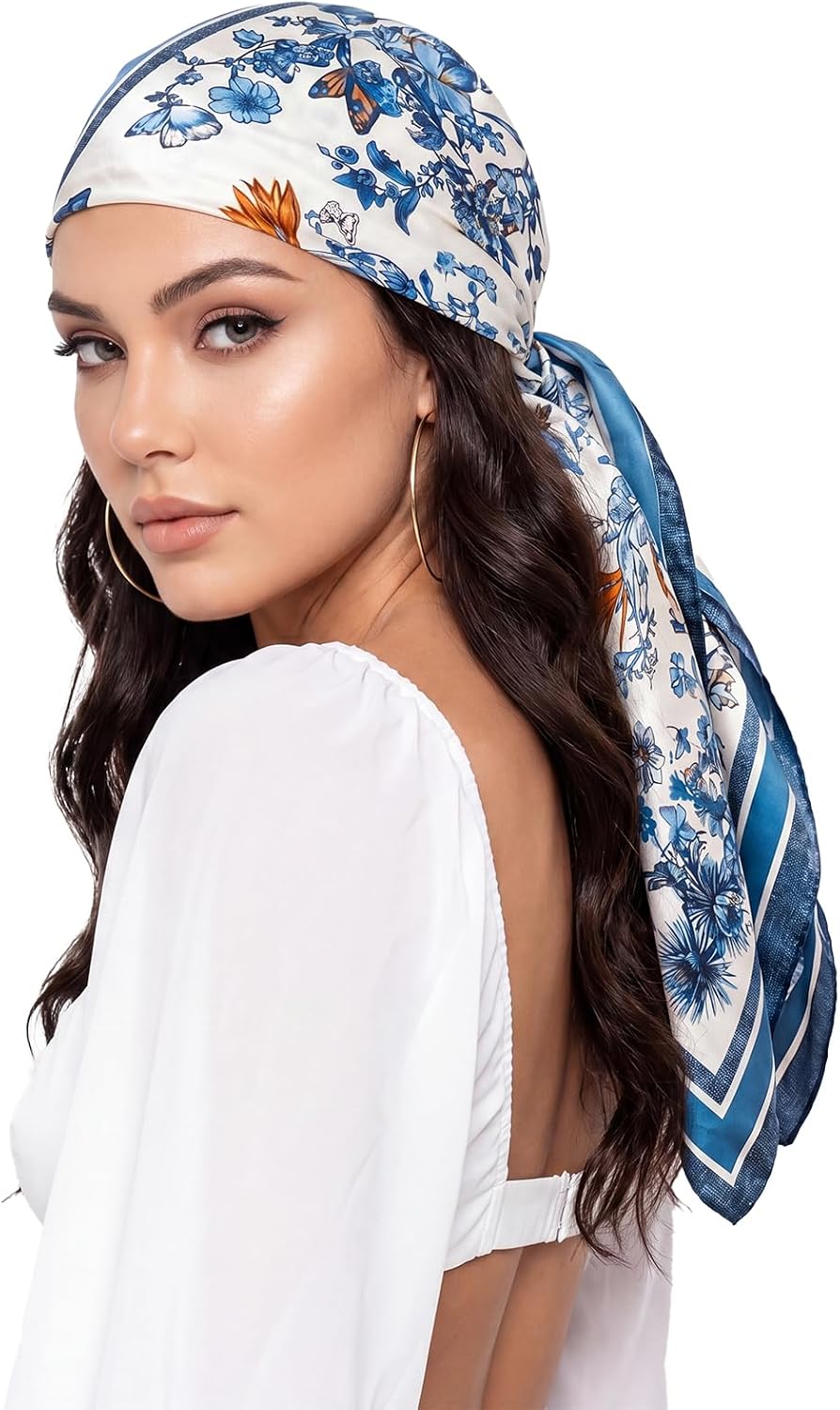 Women Like Silk Scarf Hair Scarf Printed Square Scarf Bandanas for Women 35 Inches