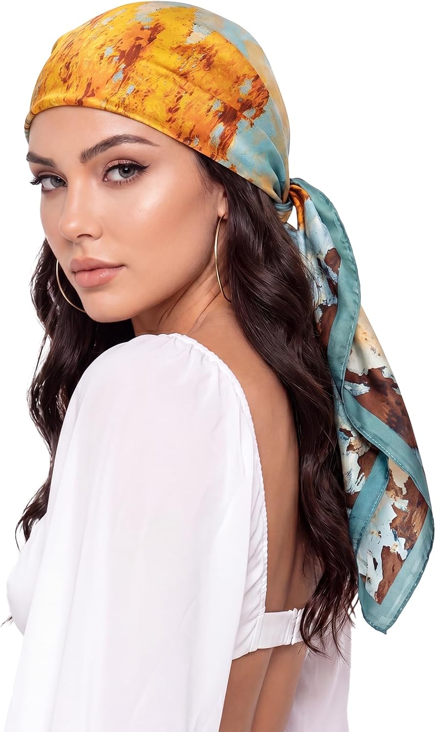 Women Like Silk Scarf Hair Scarf Printed Square Scarf Bandanas for Women 35 Inches