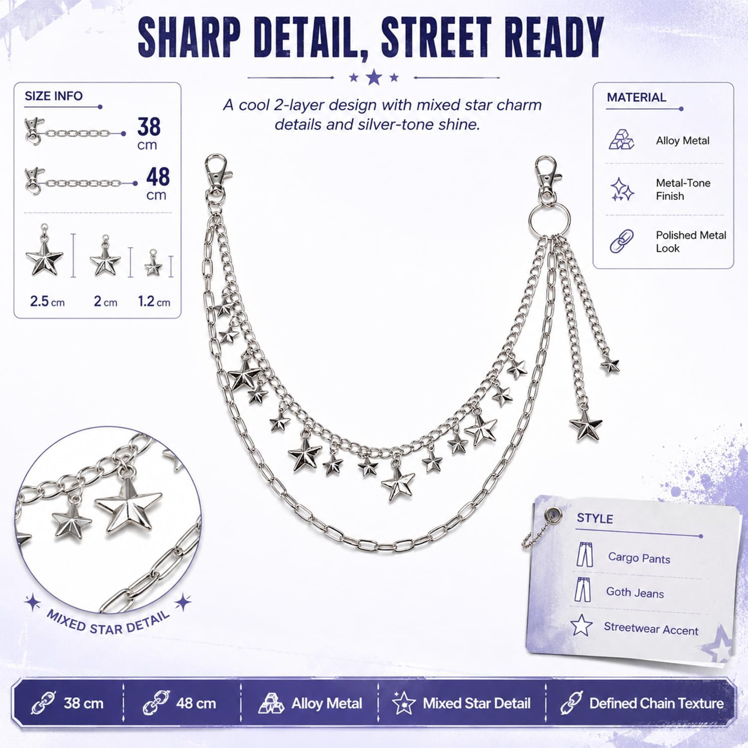 Y2K Star Pants Chain for Men Jean Chains for Women Pocket Chain for Pants Biker Hip Punk Chains Y2K Jewelry for Women Accessory Silver Trendy Fashion for Music Festival Concert Cosplay