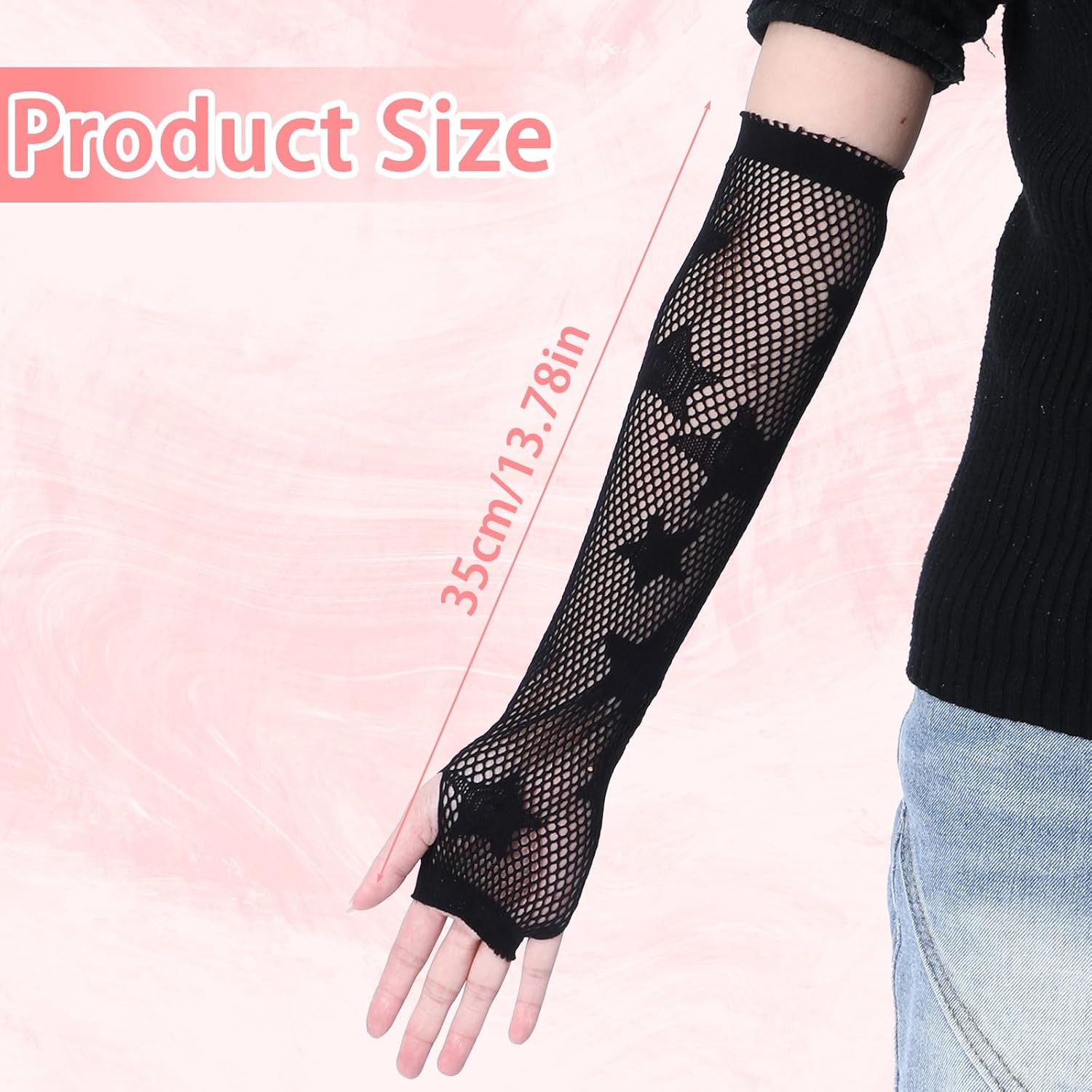 Fishnet Gloves Fingerless Five-Pointed Star Gloves Long Fishnet Arm Sleeves Black Mesh Gloves for Women Cosplay Punk 80s Emo Party Halloween Costume Scene Accessories