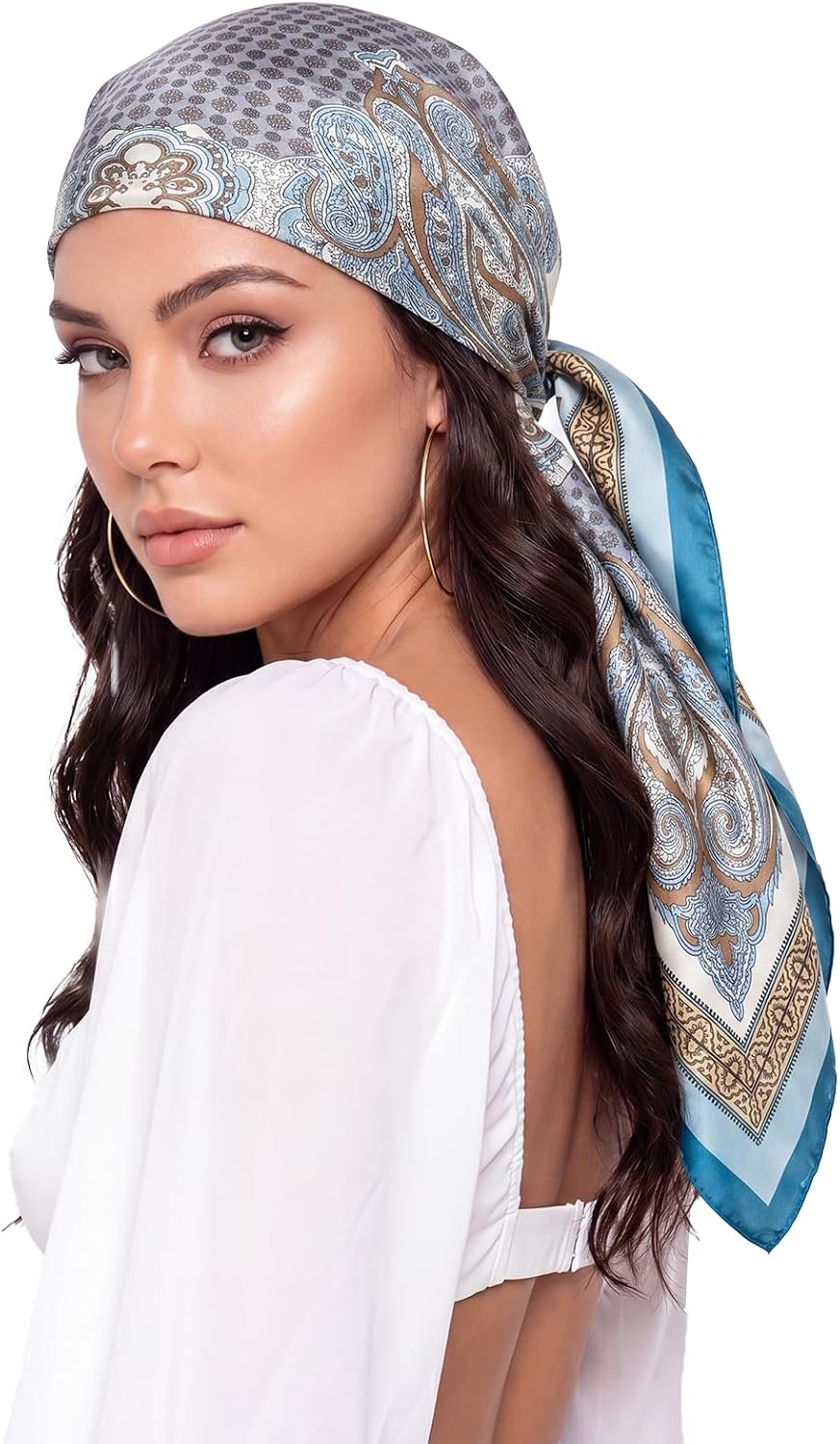Women Like Silk Scarf Hair Scarf Printed Square Scarf Bandanas for Women 35 Inches