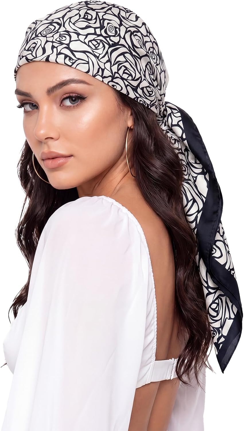 Women Like Silk Scarf Hair Scarf Printed Square Scarf Bandanas for Women 35 Inches