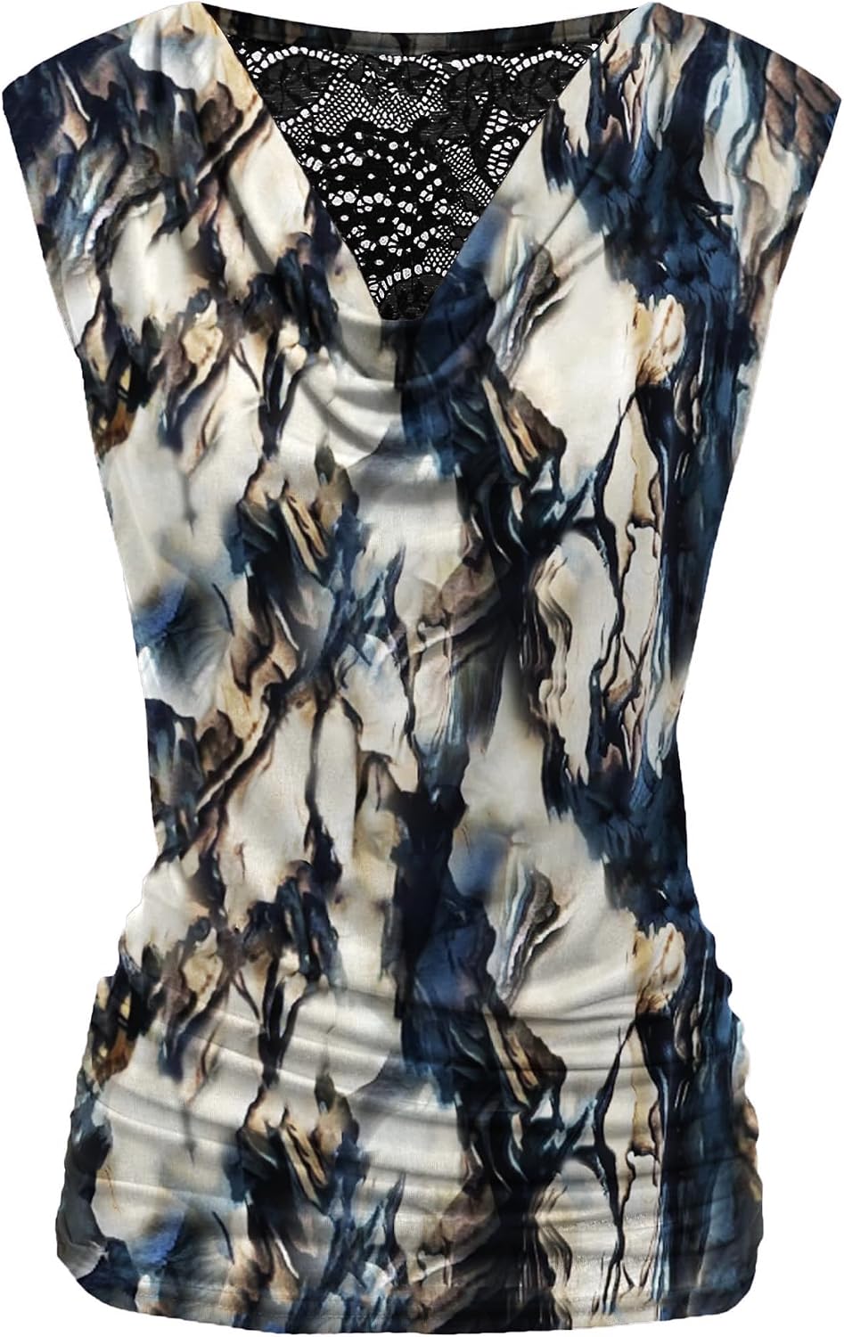 Women Ruched Cowl Neck Sleeveless Dress Blouse with Side Shirring Purple