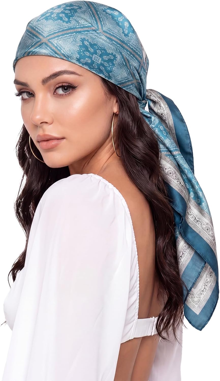 Women Like Silk Scarf Hair Scarf Printed Square Scarf Bandanas for Women 35 Inches