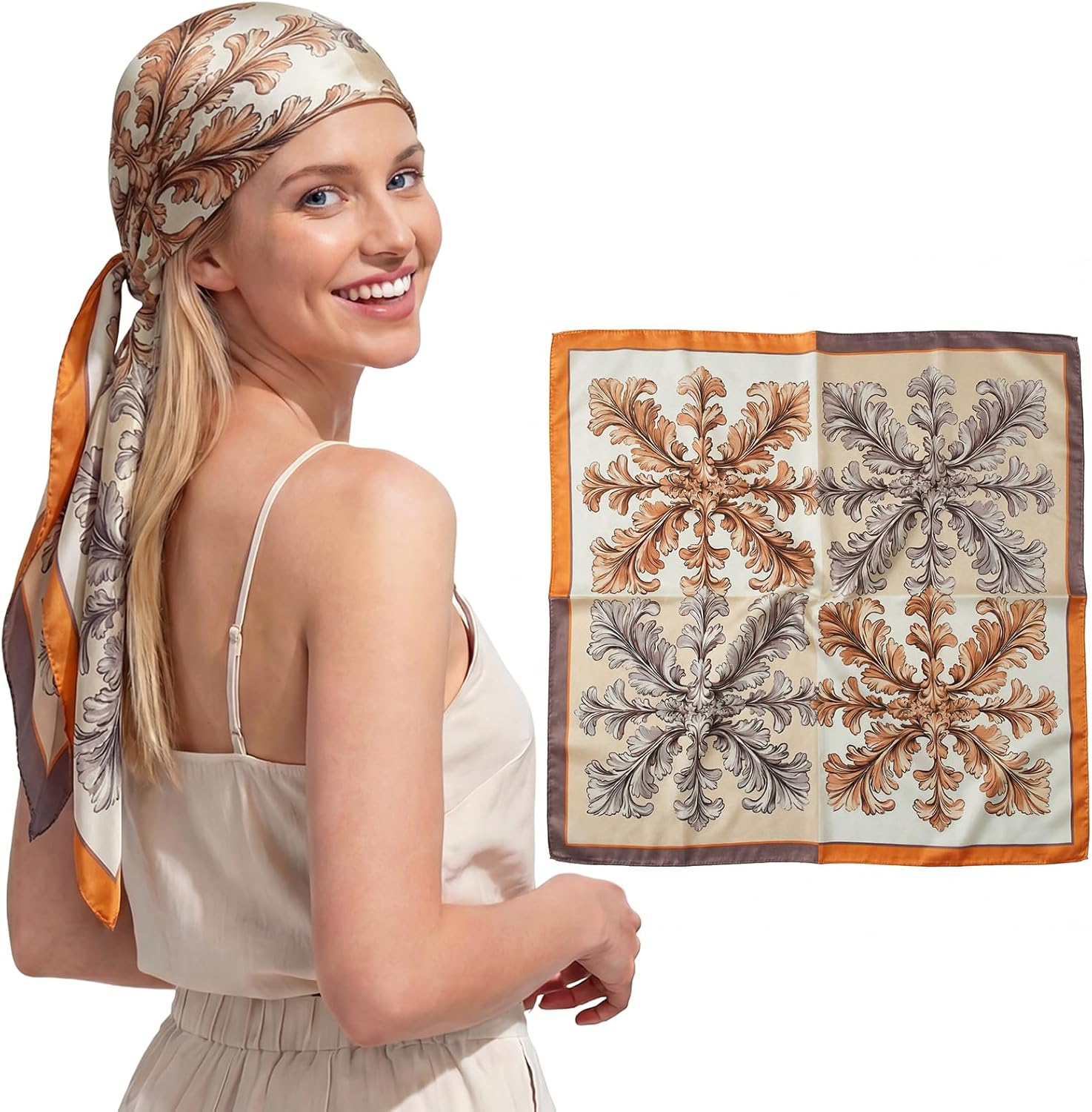 Women Like Silk Scarf Hair Scarf Printed Square Scarf Bandanas for Women 35 Inches