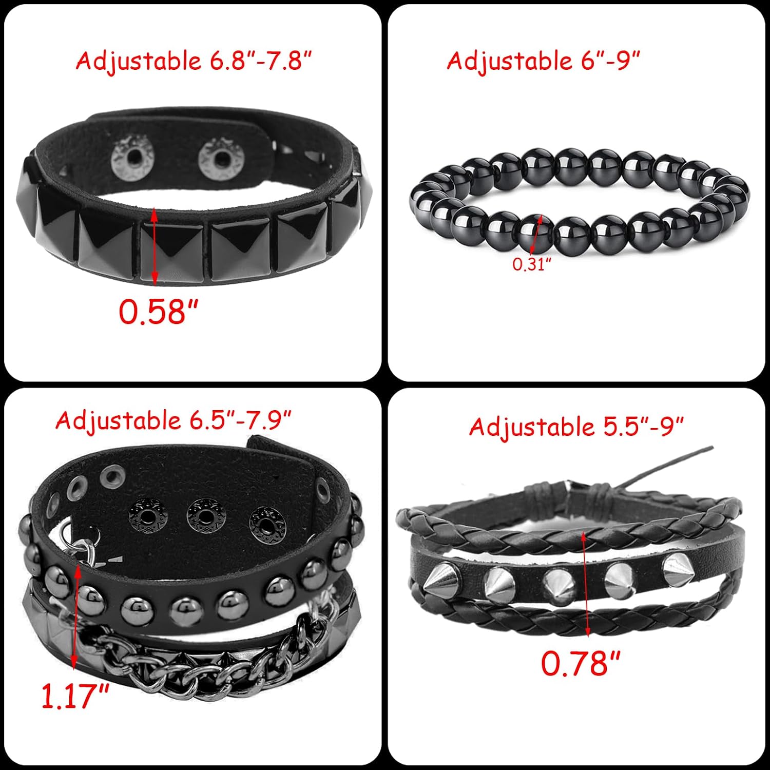 Womens Studded Bracelets. Mens Leather Cuff Wristbands Goth Emo Accessories | 80s 90s Vintage Grunge Gothic Y2K Jewery Gift for Punk Rock Outfits Music Festivals Theme Parties Halloween. Spiked Styles