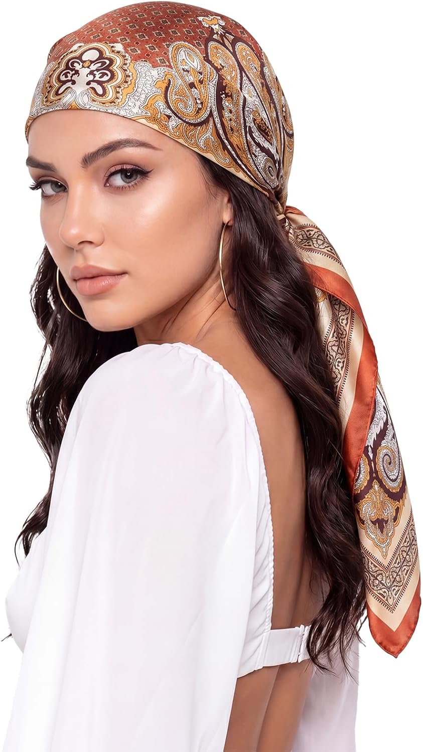 Women Like Silk Scarf Hair Scarf Printed Square Scarf Bandanas for Women 35 Inches