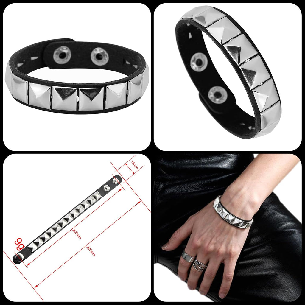 Womens Studded Bracelets. Mens Leather Cuff Wristbands Goth Emo Accessories | 80s 90s Vintage Grunge Gothic Y2K Jewery Gift for Punk Rock Outfits Music Festivals Theme Parties Halloween. Spiked Styles