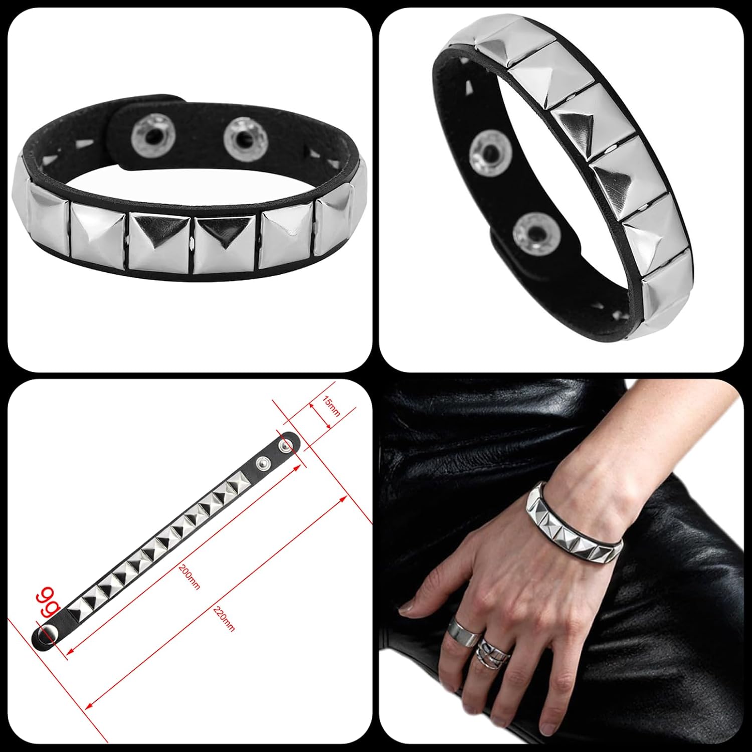 Womens Studded Bracelets. Mens Leather Cuff Wristbands Goth Emo Accessories | 80s 90s Vintage Grunge Gothic Y2K Jewery Gift for Punk Rock Outfits Music Festivals Theme Parties Halloween. Spiked Styles