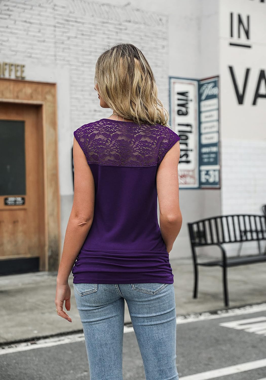 Women Ruched Cowl Neck Sleeveless Dress Blouse with Side Shirring Purple