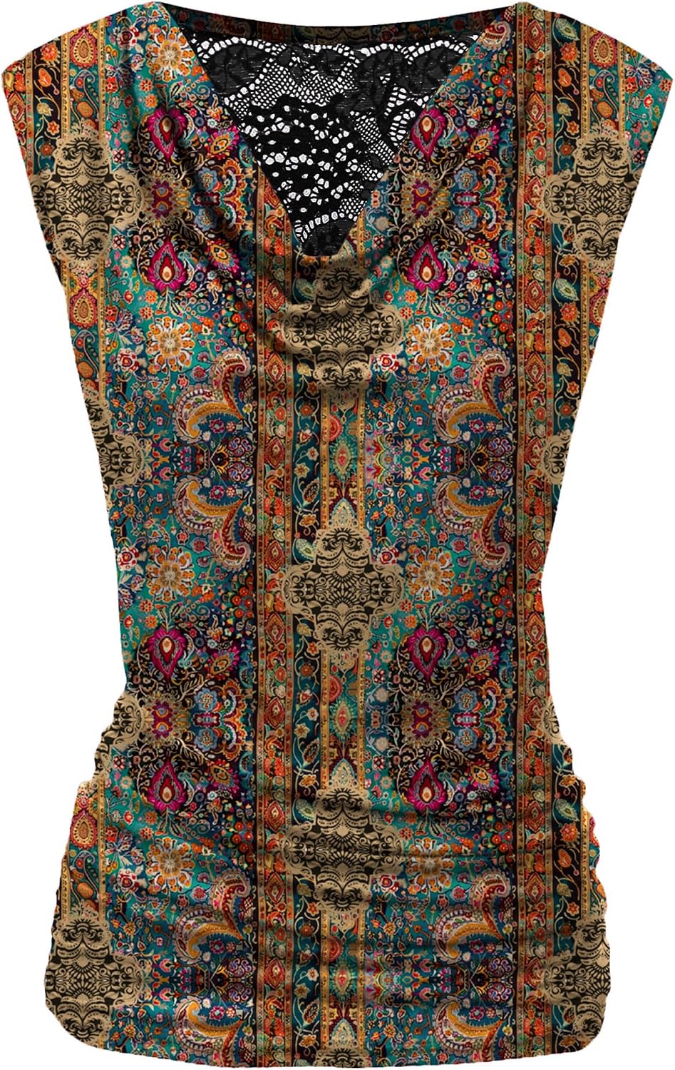 Women Ruched Cowl Neck Sleeveless Dress Blouse with Side Shirring Purple