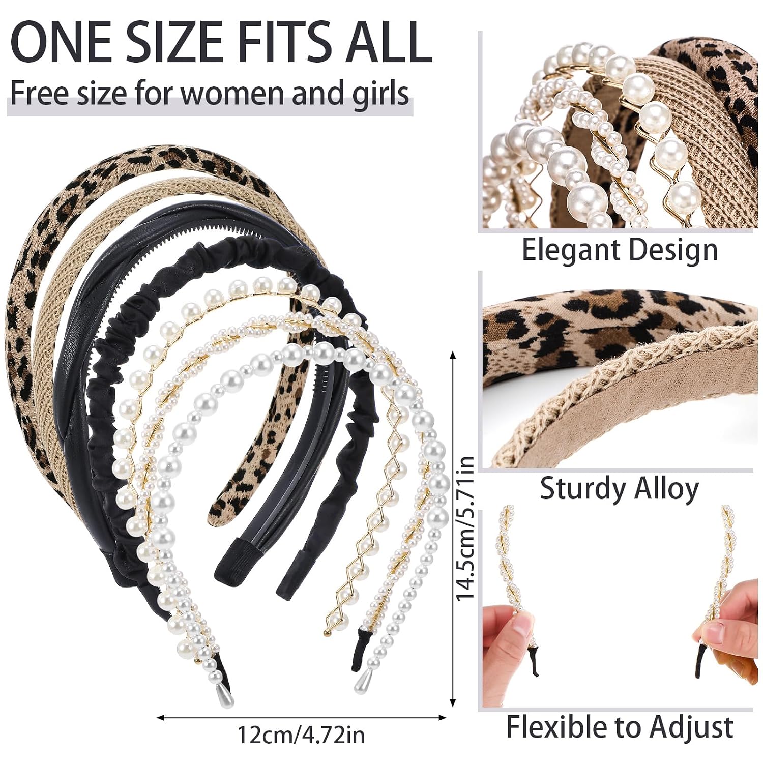 7 Pcs Pearl Headbands for Women. Non Slip Elegant Hair Bands Set | Mixed Style Headbands. Anti-Slip Comfort Fit. Pearl Faux Leather Padded Designs. for Weddings. Parties. and Daily Wear