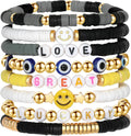 Colorful Smile Heart Star Bracelets Set - Polymer Clay Beaded Charm Jewelry for Women. Girls. Teens
