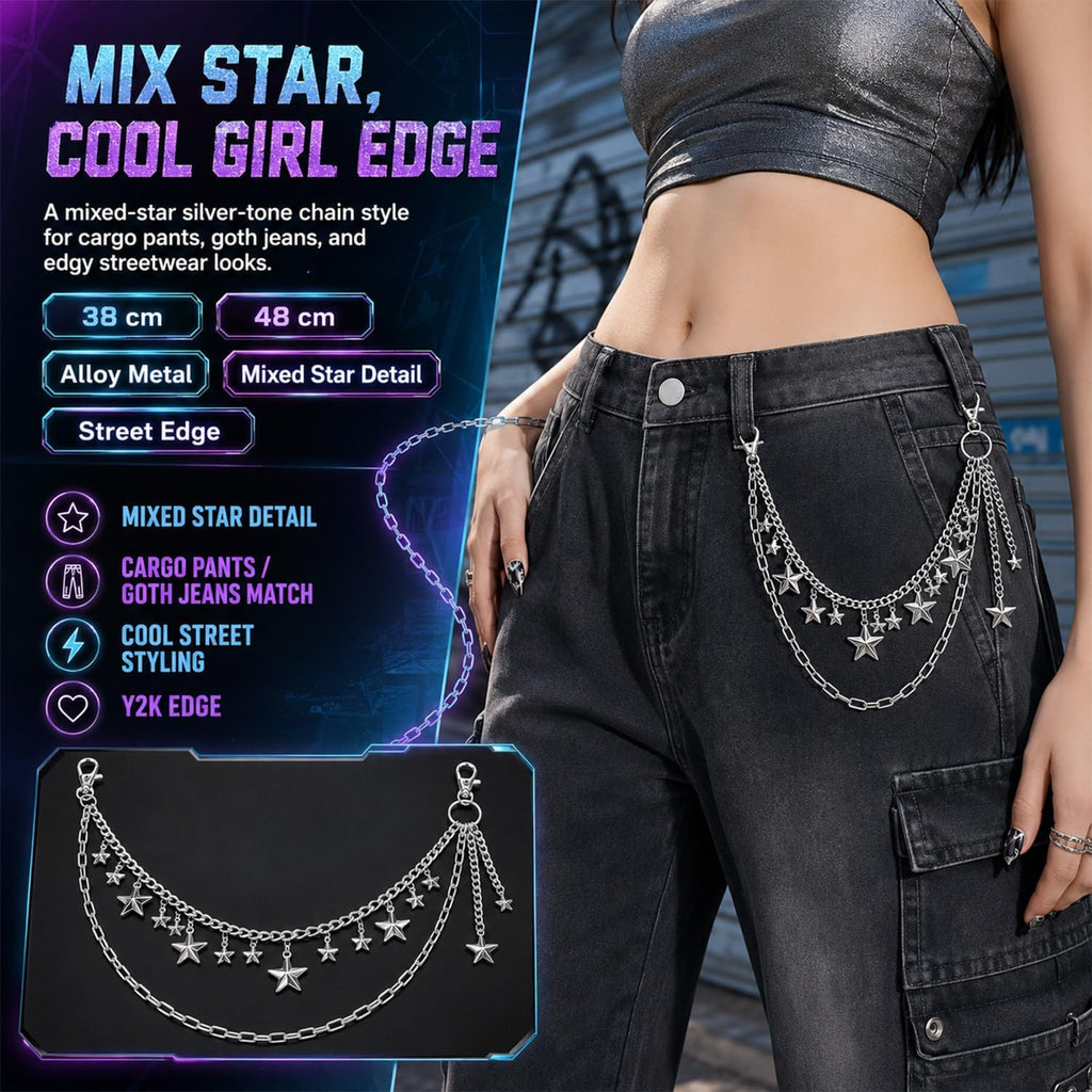 Y2K Star Pants Chain for Men Jean Chains for Women Pocket Chain for Pants Biker Hip Punk Chains Y2K Jewelry for Women Accessory Silver Trendy Fashion for Music Festival Concert Cosplay